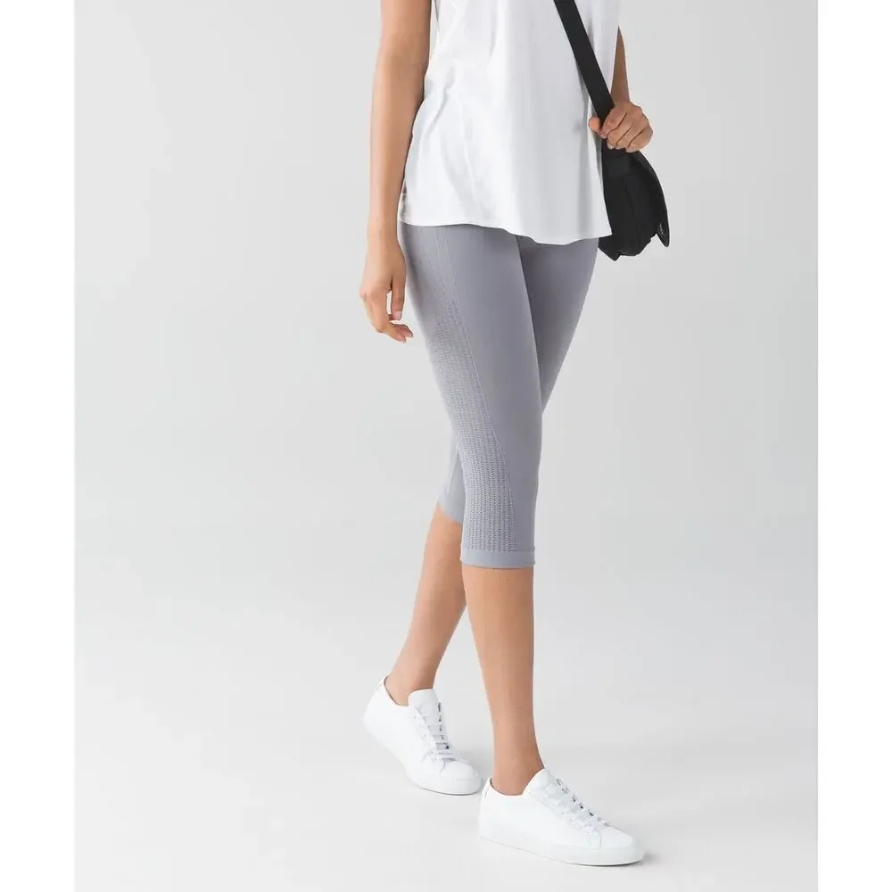 Lululemon Flow & Go Crop‎ Battleship Grey Sz 6 High Waisted Leggings Gym Workout